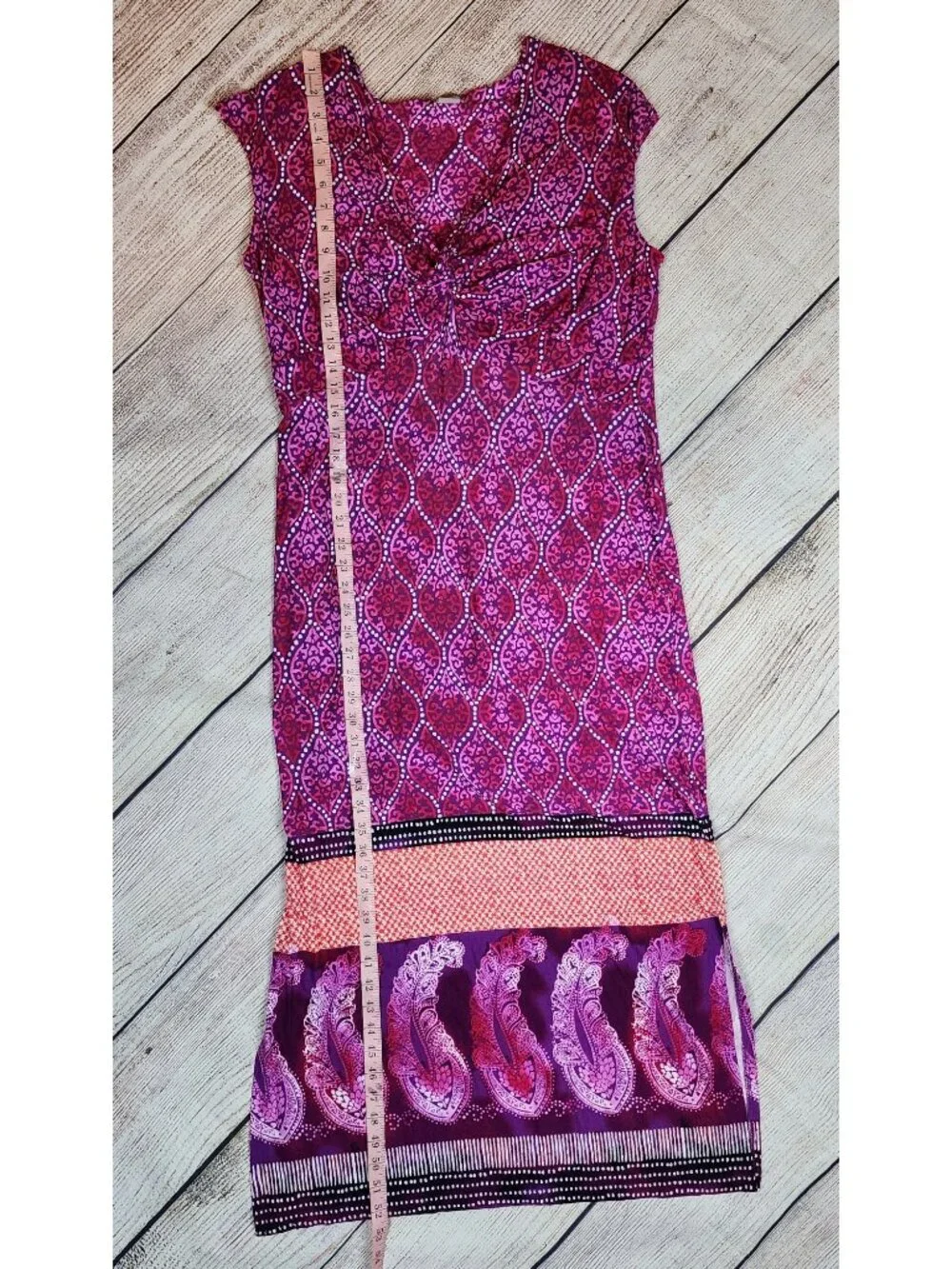 Chico's Vibrant Pink Purple Knot Front Paisley Maxi Dress Size 2 (12/14) Boho - Picture 11 of 12